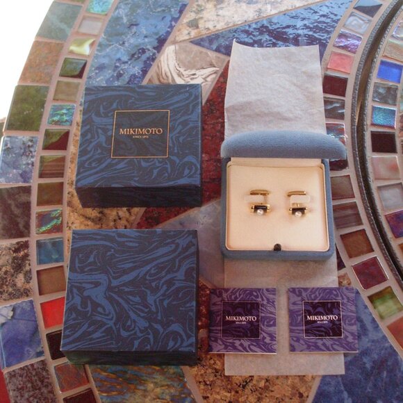 Mikimoto Pearl & MOP Cufflinks - 18K YG - Original Gift Box - Looks New - Picture 2 of 12